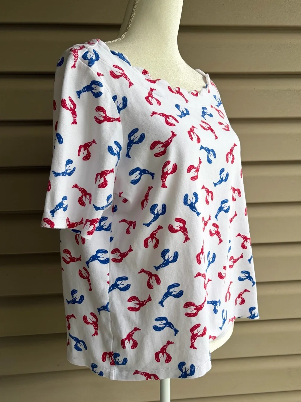 •Kim Rogers• Lobster Print Scallop Neck Short Sleeve Tee - Size XL Petite - Picture 4 of 7